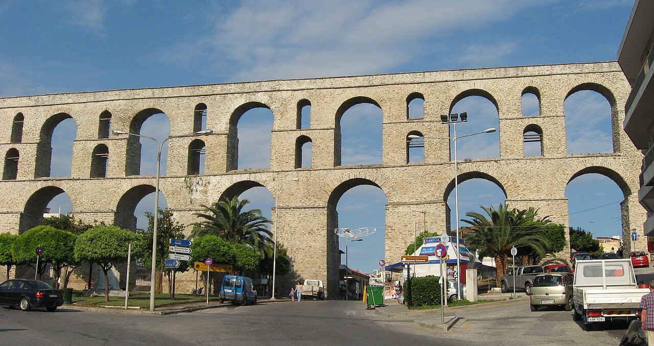 Kamares aqueduct spanning Kavala above the harbour